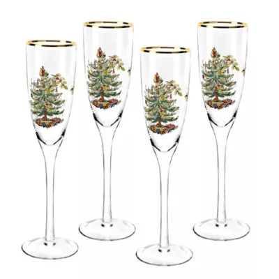 Spode® Christmas Tree Champagne Flutes (Set of 4) | Bed Bath & Beyond | Bed Bath & Beyond