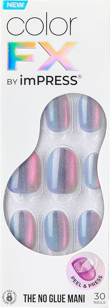 KISS imPRESS No Glue Mani Press-On Nails, Color FX, 'Fly Up', Silver, Short Size, Oval Shape, Inc... | Amazon (US)