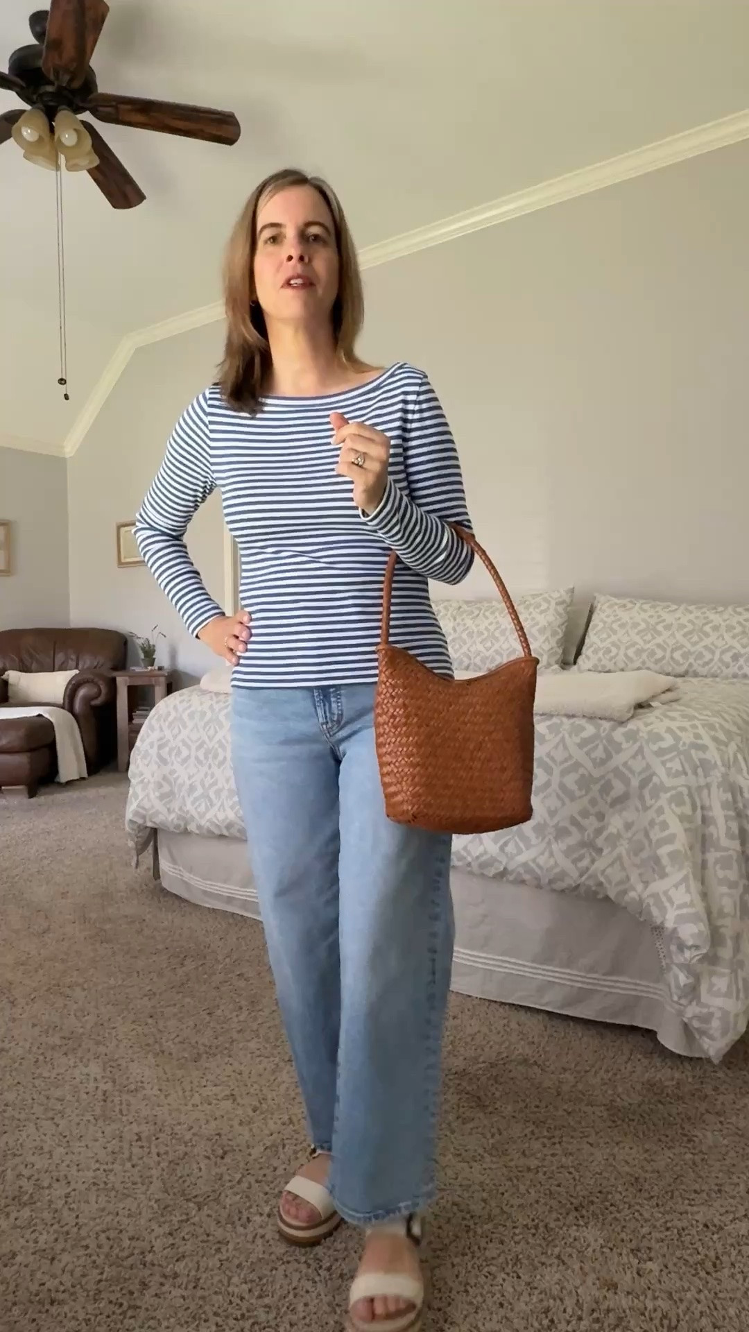 I’m wearing a long sleave boatneck tee with the Madewell perfect vintage wide leg crop jean in a ligh-medium vintage wash, accesorized with a madewell signature woven shoulder bag in the color Burnt Sienna, and finished off with a pair of cream slide sandals. 

I’m 5’1” - wearing short length in jeans.

#LTKxMadewell #LTKootd #LTKOver40