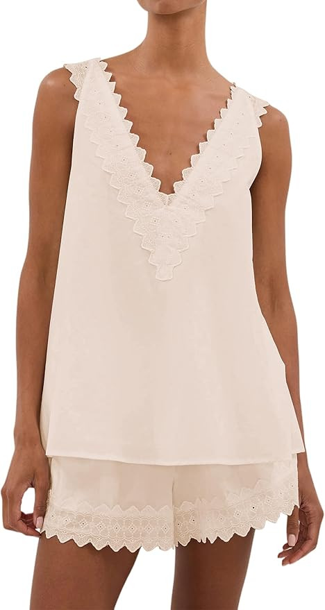 Dsewpaur Women's 2 Piece Summer Lounge Set Sleeveless V Neck Lace Tank Top Shorts Casual Vacation... | Amazon (US)