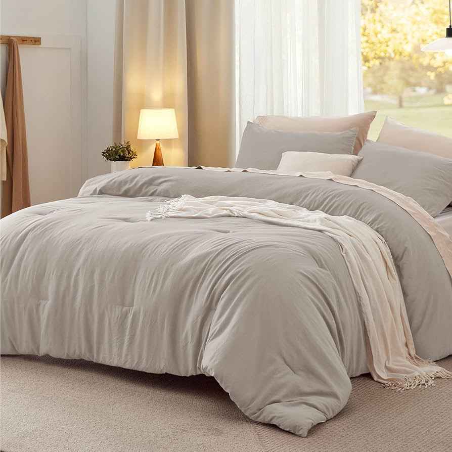 Bedsure King Comforter Set, Linen Soft Prewashed Bedding for All Seasons, 3 Pieces GentleSoft\u21... | Amazon (US)