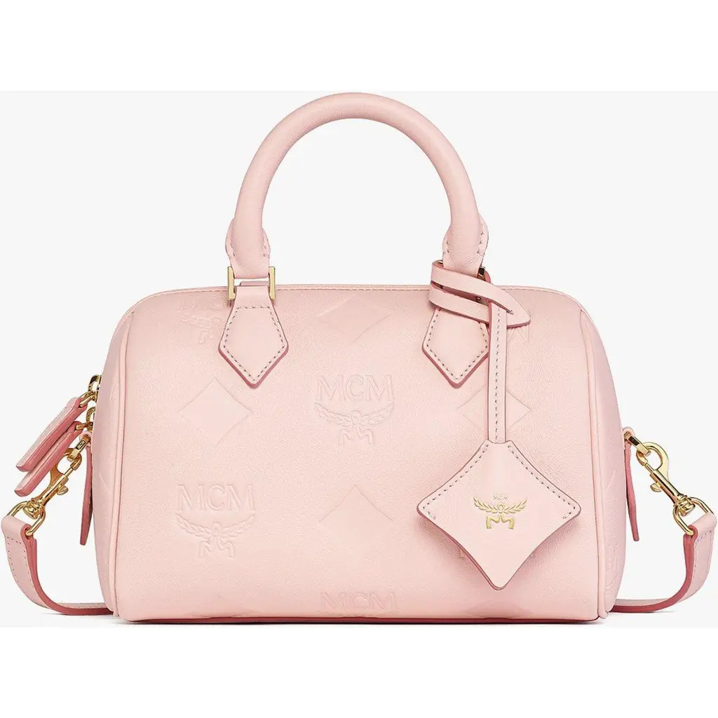 MCM Small Ella Boston Bag in Maxi Monogram Leather in Lotus Pink at Nordstrom | Nordstrom