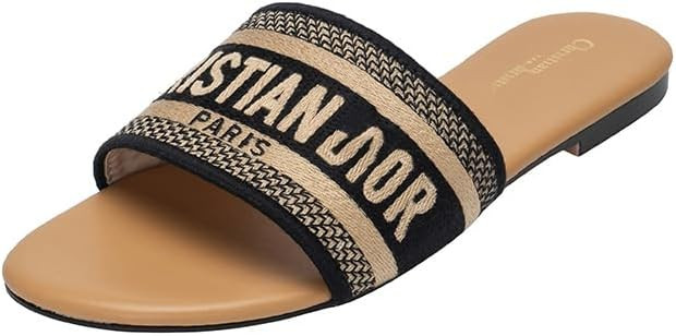 Flat Sandals For Women Comfortable Slide Dressy Leather Sandals, Open Toe Slip On Slippers | Amazon (US)