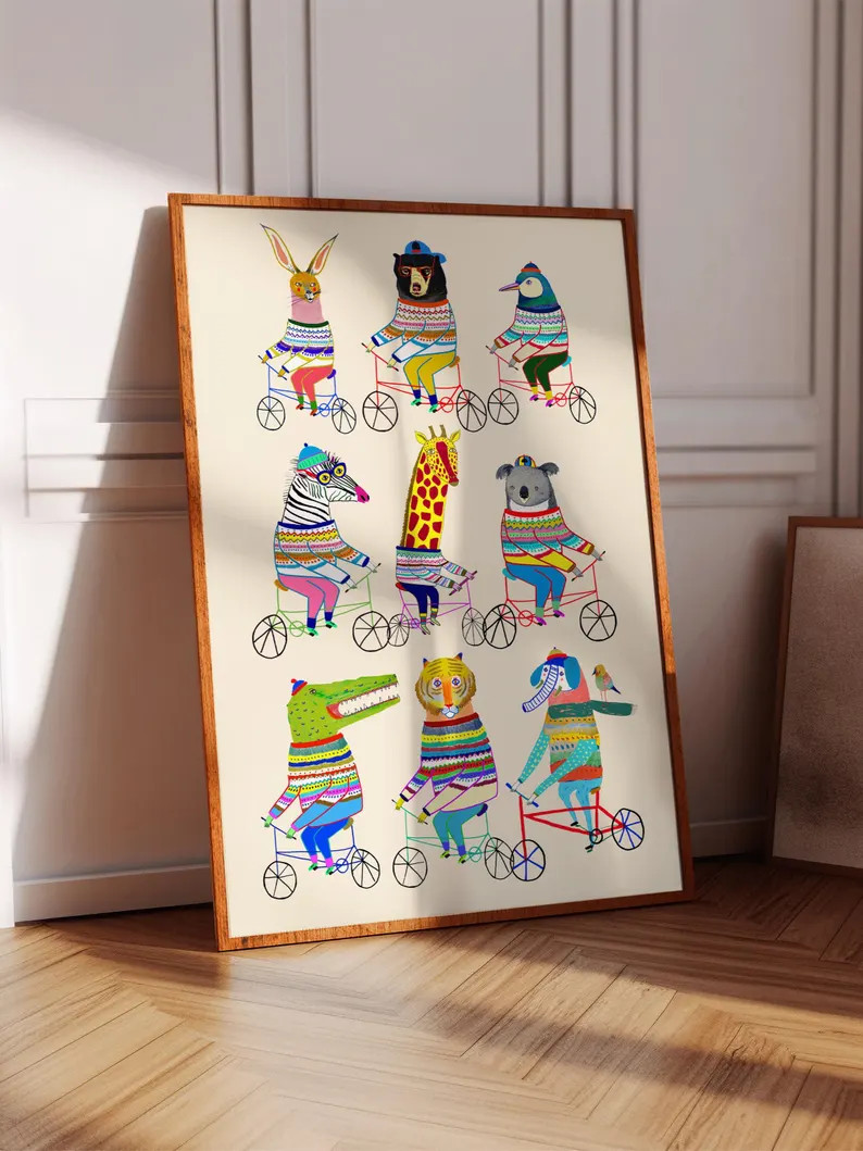 Cool Bikers Art Print, Kids Wall Art, Gift for Children, Bright Colorful Prints, Nursery Decor, B... | Etsy (US)