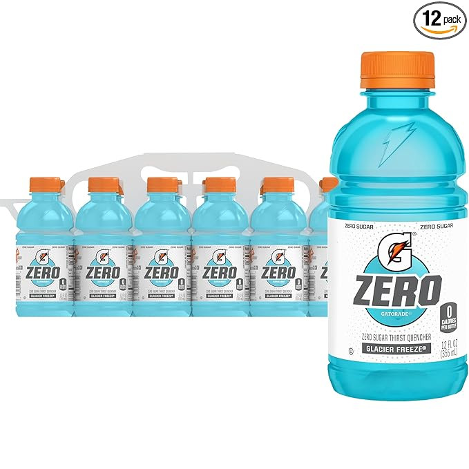 Gatorade Thirst Quencher Zero Sugar Sports Drink, Glacier Freeze, 12oz Bottles, 12 Pack, Electrol... | Amazon (US)