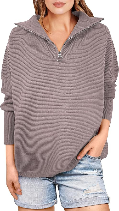 ANRABESS Women Quarter Zip Oversized Casual Loose Rib Knit Cozy Pullover Sweaters Top 2025 Fall F... | Amazon (US)