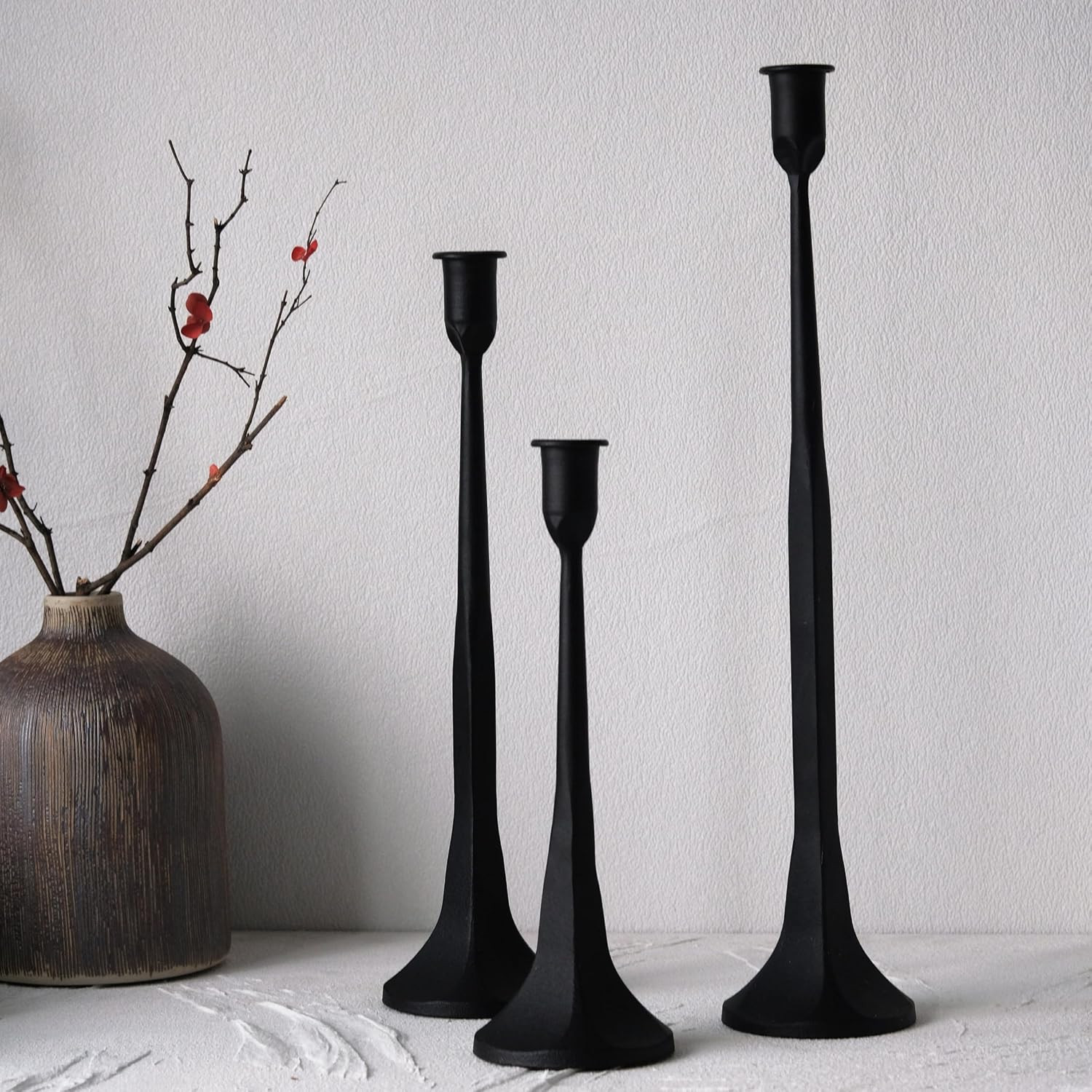 Iron Taper Candle Holder Set of 3, Black Candlestick Holders Decorative Candle Stand, Tapered Candle Holders Tall Set for Wedding, Dining Table, Home Decoration (Black) | Amazon (US)