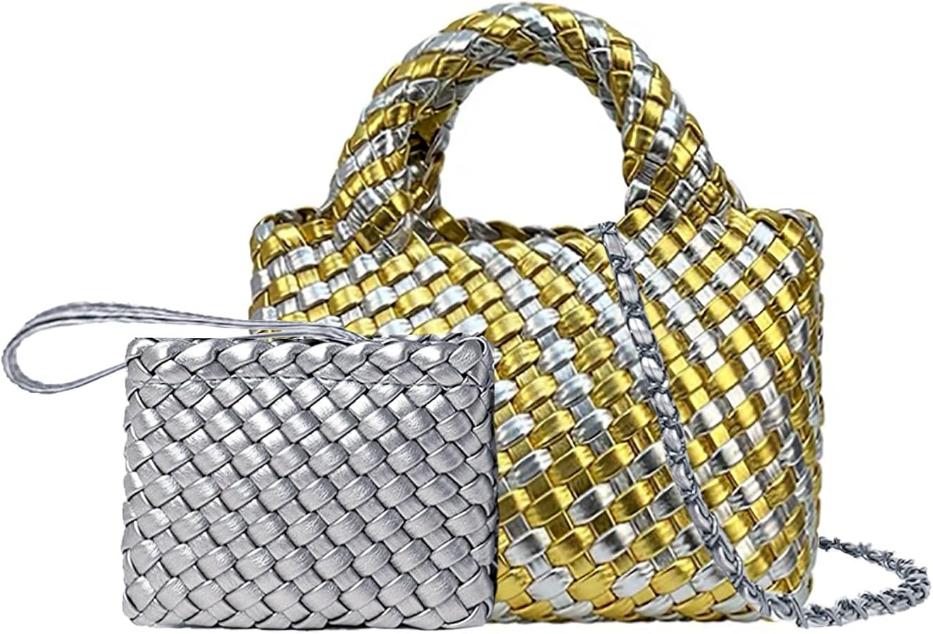 Woven Tote Bag for Women with Coin Purse, Foldable Chain Small Crossbody Handbags, Fashion Should... | Amazon (US)