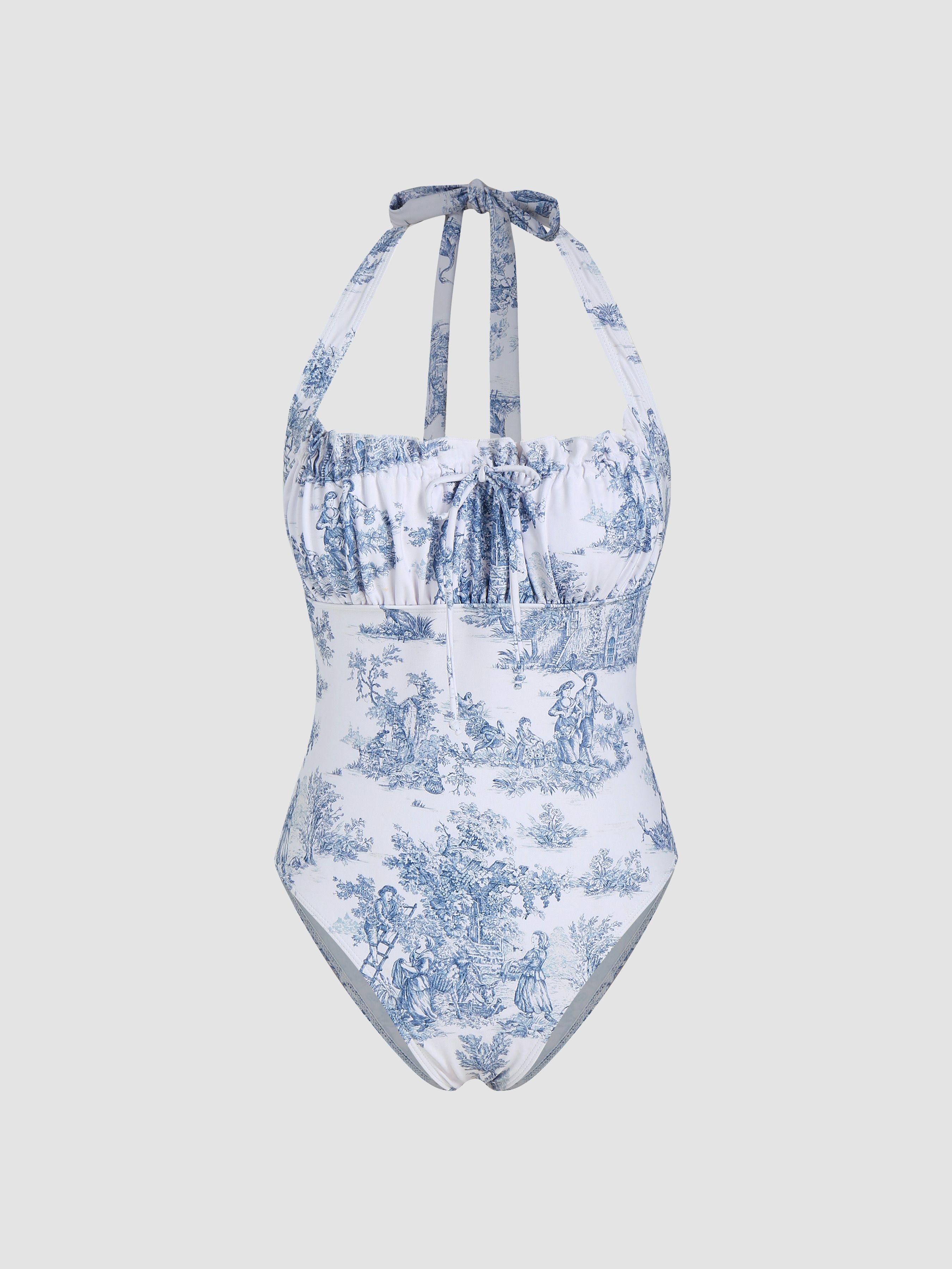 Toile de Jouy Ruffle One Piece Swimsuit - Cider | Cider