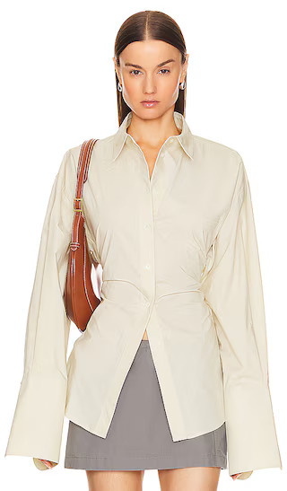 Poplin Lace Back Shirt in Hay | Revolve Clothing (Global)