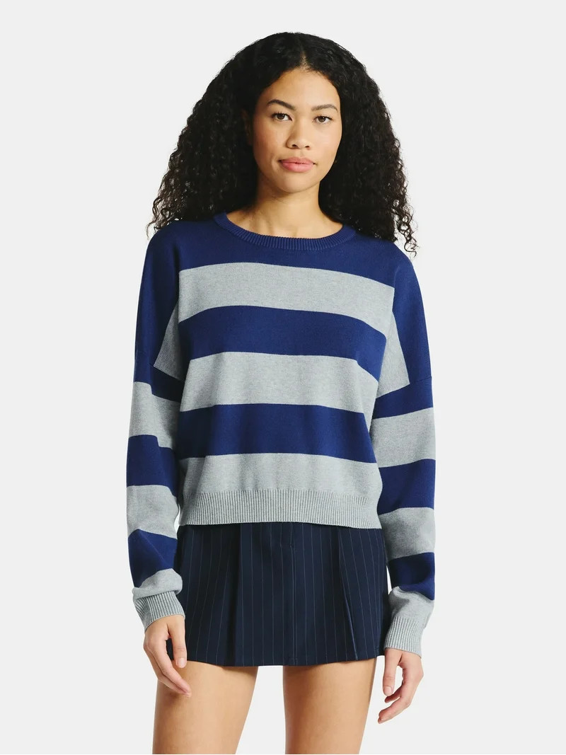 No Boundaries Striped Sweater, Lightweight, Women's | Walmart (US)