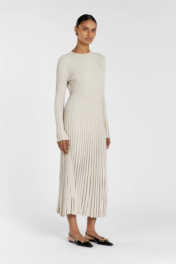 ADA STONE LONG SLEEVE MIDI DRESS | DISSH