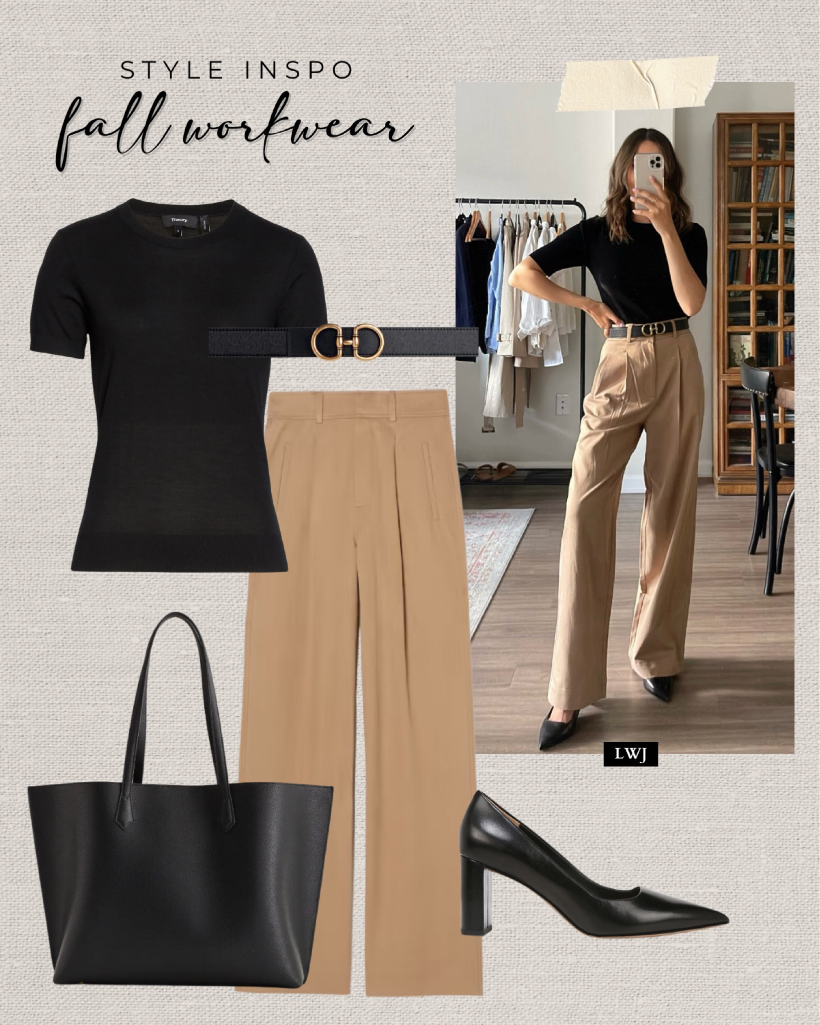 Style inspo: fall workwear 

Black top / quarter sleeve top / camel tailored pants / black belt / black leather tote bag / black heels / fall workwear / classic style / fall style / fall fashion / office outfit 

#LTKWorkwear #LTKSeasonal #LTKStyleTip