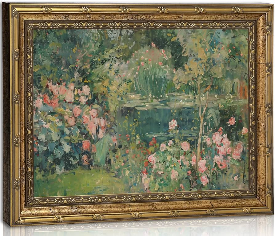 Vintage Gold Framed Floral Landscape Canvas Wall Art Rose Garden Pond Wall Decor Paintings Abstra... | Amazon (US)