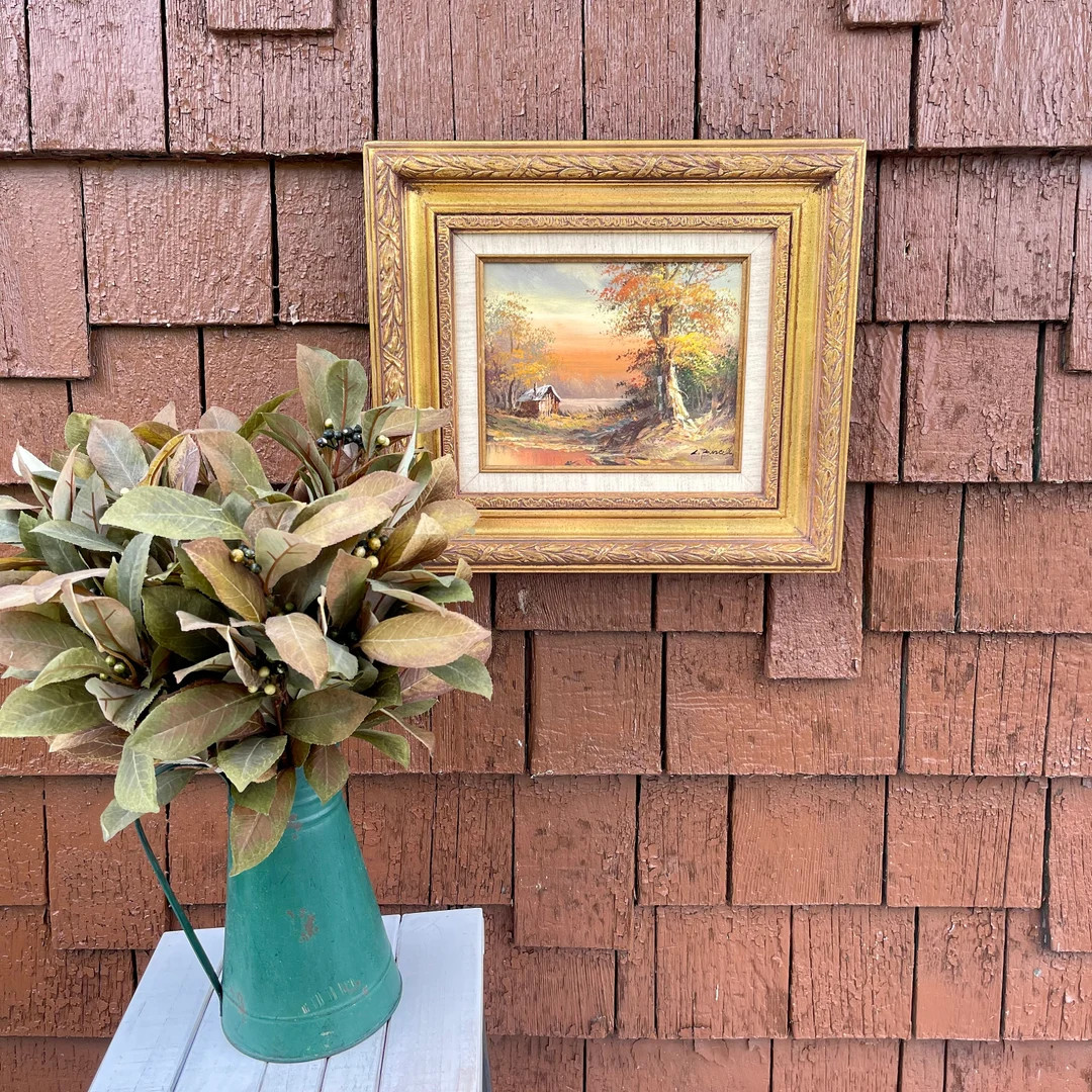 Vintage Still Life Oil Painting. Autumn Fall Lake Landscape. Cabin Oil Painting Landscape. Art Wa... | Etsy (US)