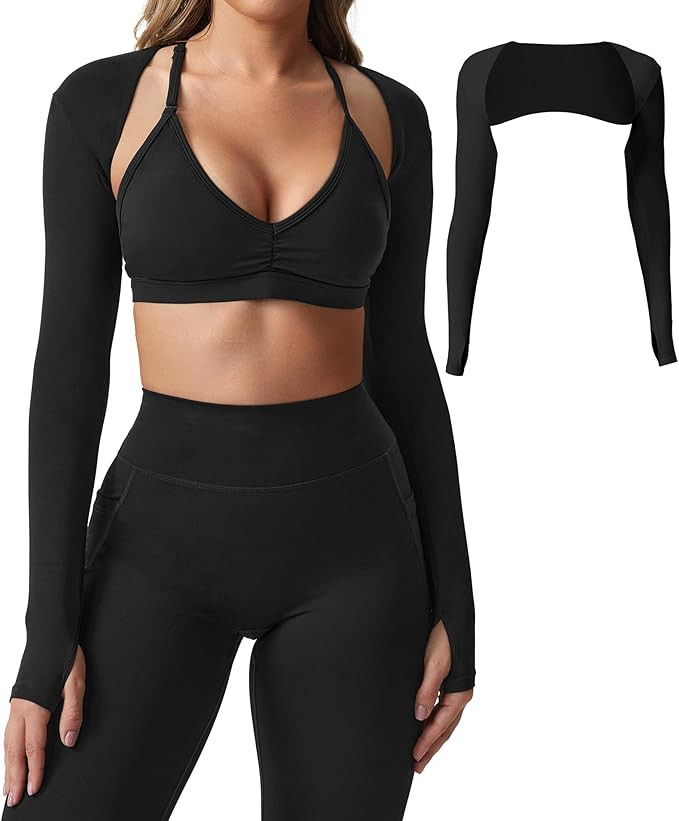 YEOREO Women Crop Top Long Sleeve Bolero Open Front Workout Cropped Shirts Sports Shrug | Amazon (US)