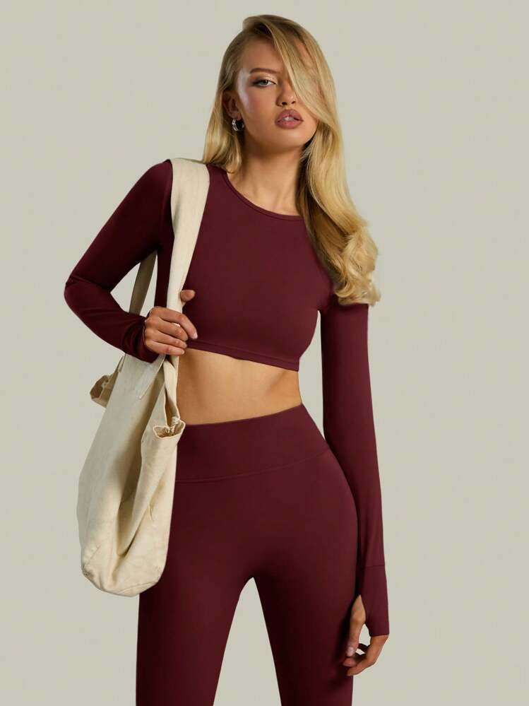 Musera Sport Active Long Sleeve Thumb Detail Top | SHEIN