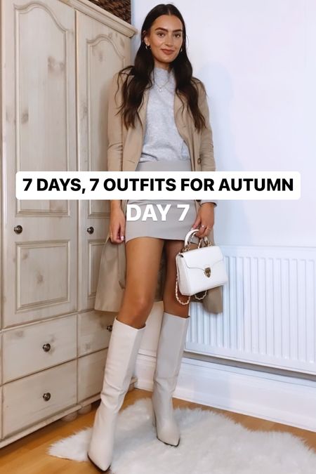 7 Days, 7 Outfits for Autumn: Day 7 🍂

Trench coat, high neck jumper, stone mini skirt with slit, knee high boots, white leather bag Aspinal

#LTKSeasonal #LTKstyletip