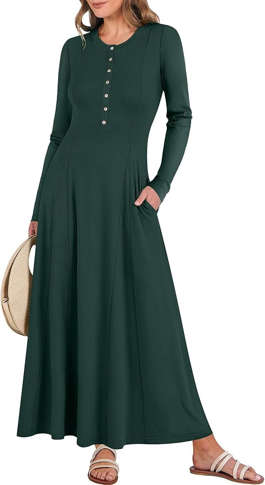 ANRABESS Women's Long Sleeve Maxi Dress 2025 Fall Casual Button Fit & Flare A-Line Swing Flowy Lo... | Amazon (US)