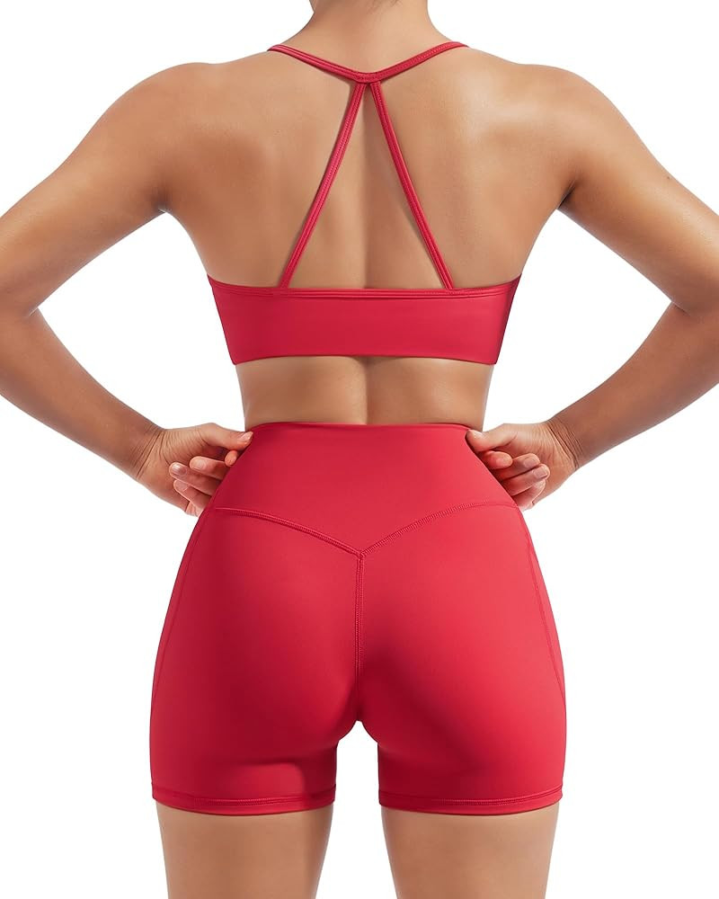 SUUKSESS Women 2 Piece Workout Sets Padded Halter Sports Bras High Waisted Biker Shorts with Pock... | Amazon (US)