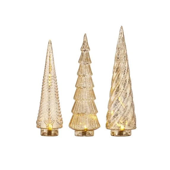 Raz Imports 2021 Christmas Eve 14.25" Gold Mercury Glass Lighted Tree, Set of 3 | Walmart (US)
