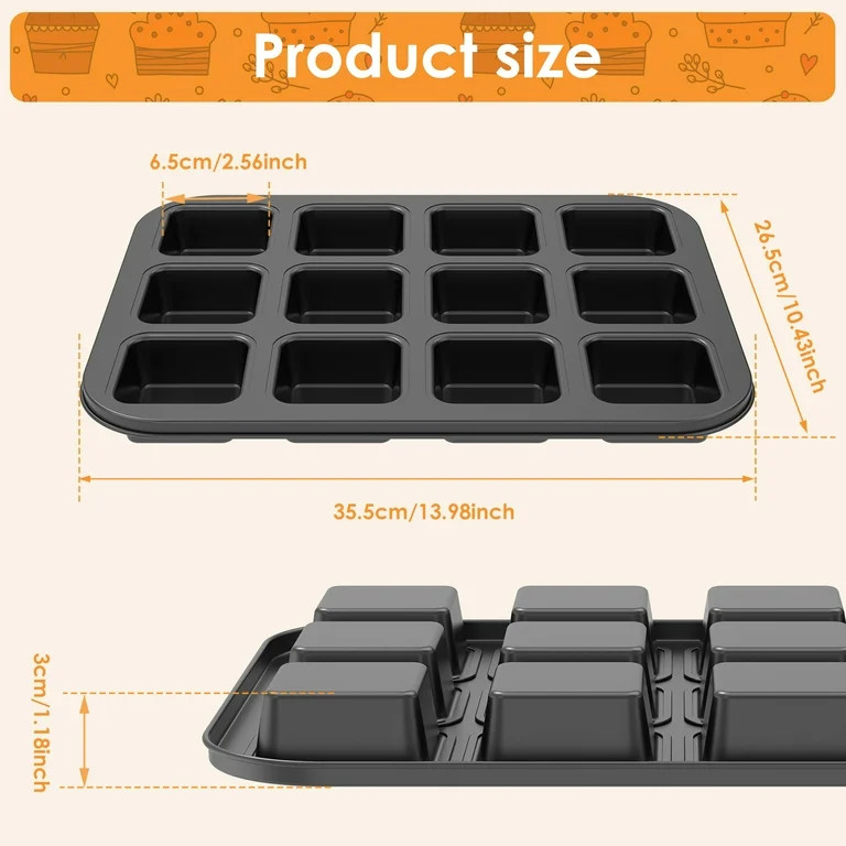 Jetcloudlive 2 Pack 12 Cavity Brownie Pan with Dividers,Non-Stick Square Muffin Pan,All Edges Bak... | Walmart (US)