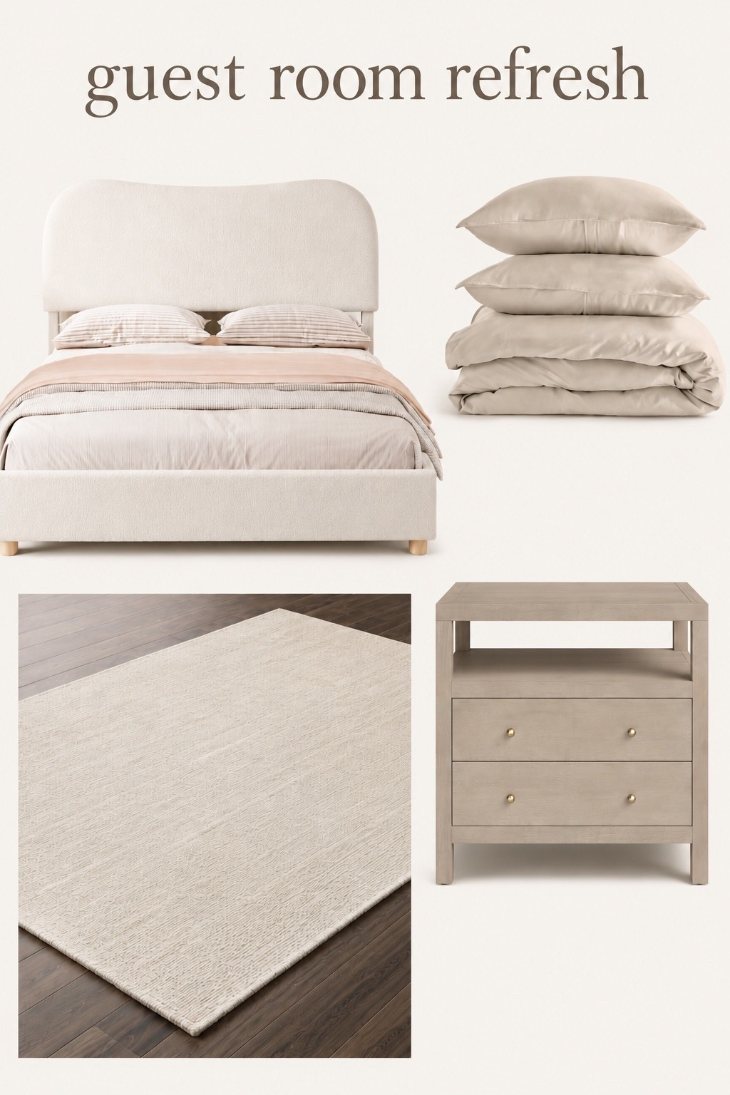 Guest Room Refresh

Neutral pieces that look way more expensive than they are 🤍 I wanted this space to feel calm, cozy, and elevated without spending a fortune. The boucle bed, soft bamboo bedding, textured rug, and light wood nightstand all work together for that warm organic look I love. Sharing all the details linked here!

#LTKHome #LTKSaleAlert