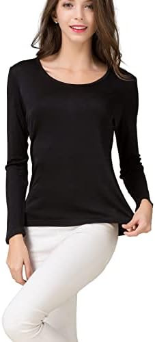 METWAY Women's Mulberry Silk T-Shirt Long Sleeve Pure Silk tee Shirt/Crew Neck Silk Blouse Unders... | Amazon (US)