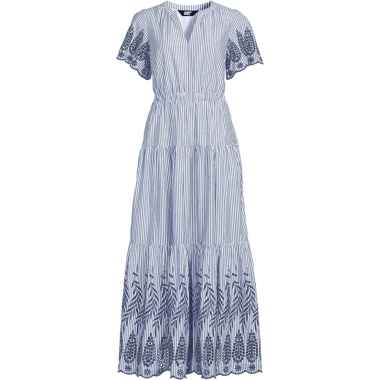 Women's Tiered Cotton Poplin Eyelet Maxi Dress | Lands' End (US)