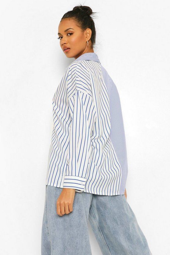 Contrast Stripe Oversized Shirt | Boohoo.com (US & CA)