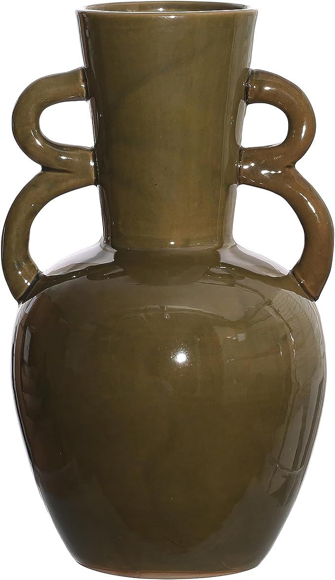 Creative Co-Op 8.5 Inches Stoneware Handles and Reactive Glaze, Olive Green Vase | Amazon (US)