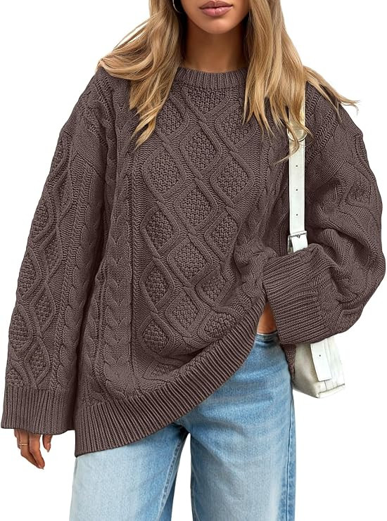 Trendy Queen Women Oversized Cable Knit Sweaters 2026 Fall Fashion Outfits | Warm Chunky Long Pul... | Amazon (US)