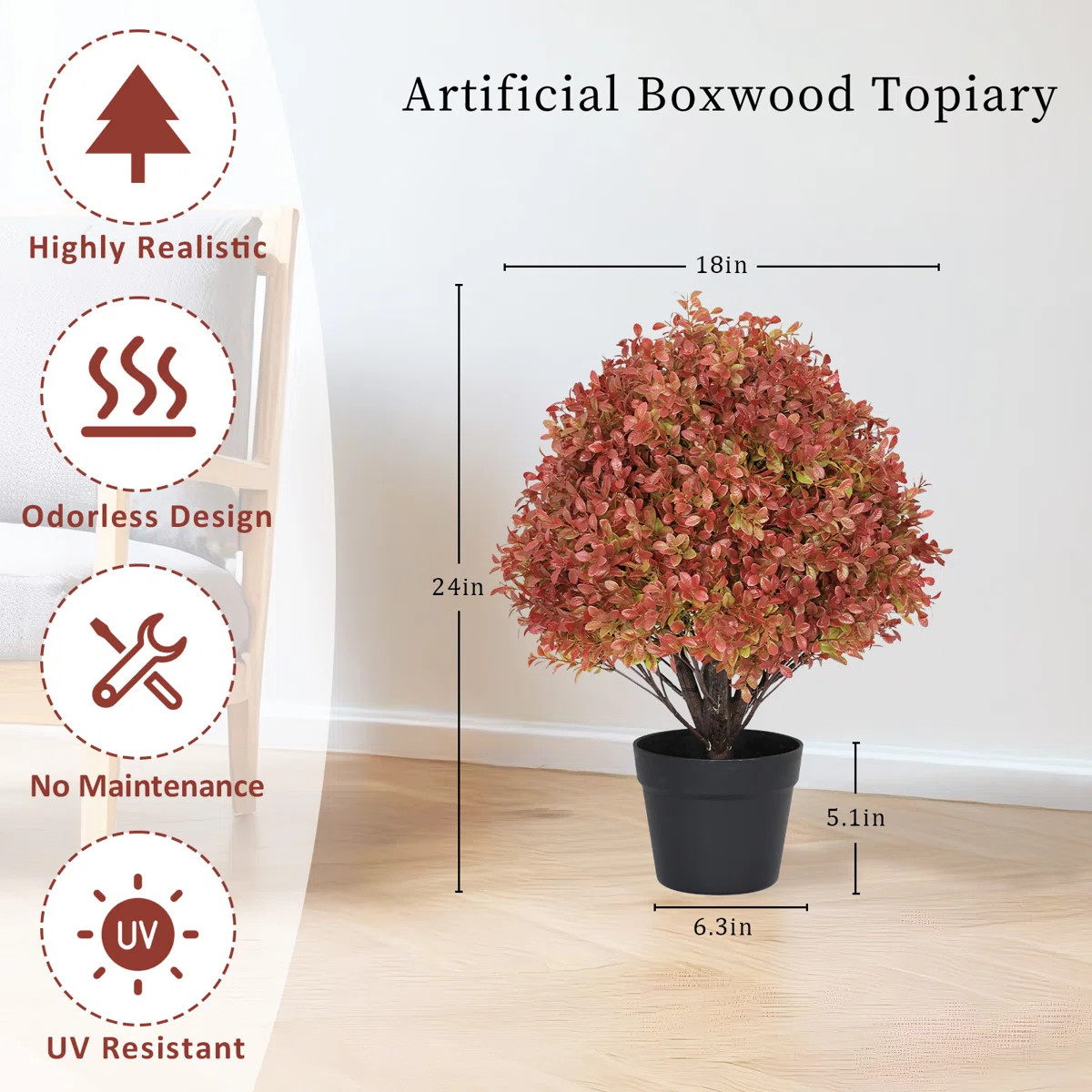 24" Artificial Fall Autumn Decor Outdoor Boxwood Topiary Ball Tree Potted Tree (Set of 2) | Wayfair North America