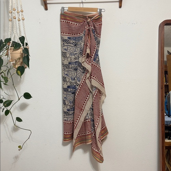 Sarong wrap skirt Bohemian Print Scarf with Red and Blue Accents | Poshmark