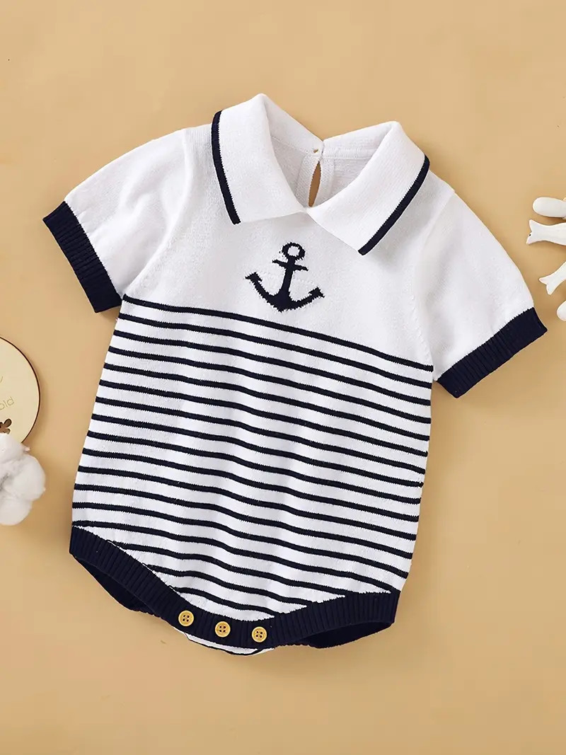 Baby Boy's Navy Style Striped Cotton Romper Cute Sleeveless - Temu | Temu Affiliate Program
