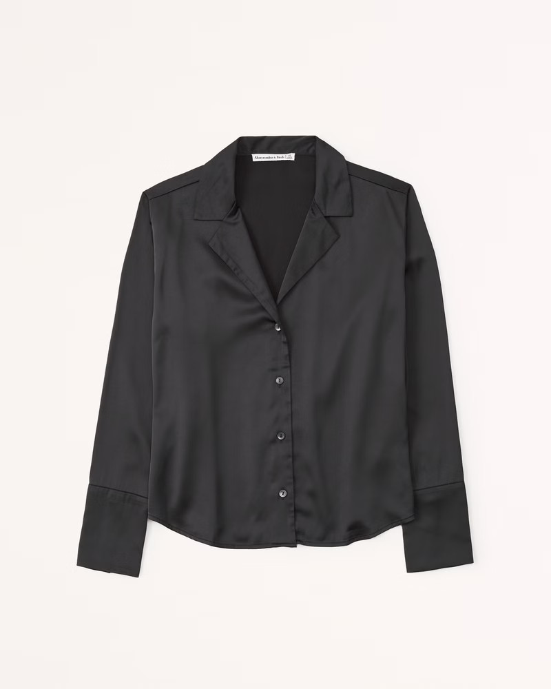 Women's Long-Sleeve Satin Lapel Button-Up Shirt | Women's Tops | Abercrombie.com | Abercrombie & Fitch (US)