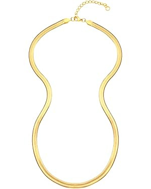 18k Real Gold Plated Flat Snake Chain Herringbone Choker Necklace for Women (5MM,14"-22") | Amazon (US)