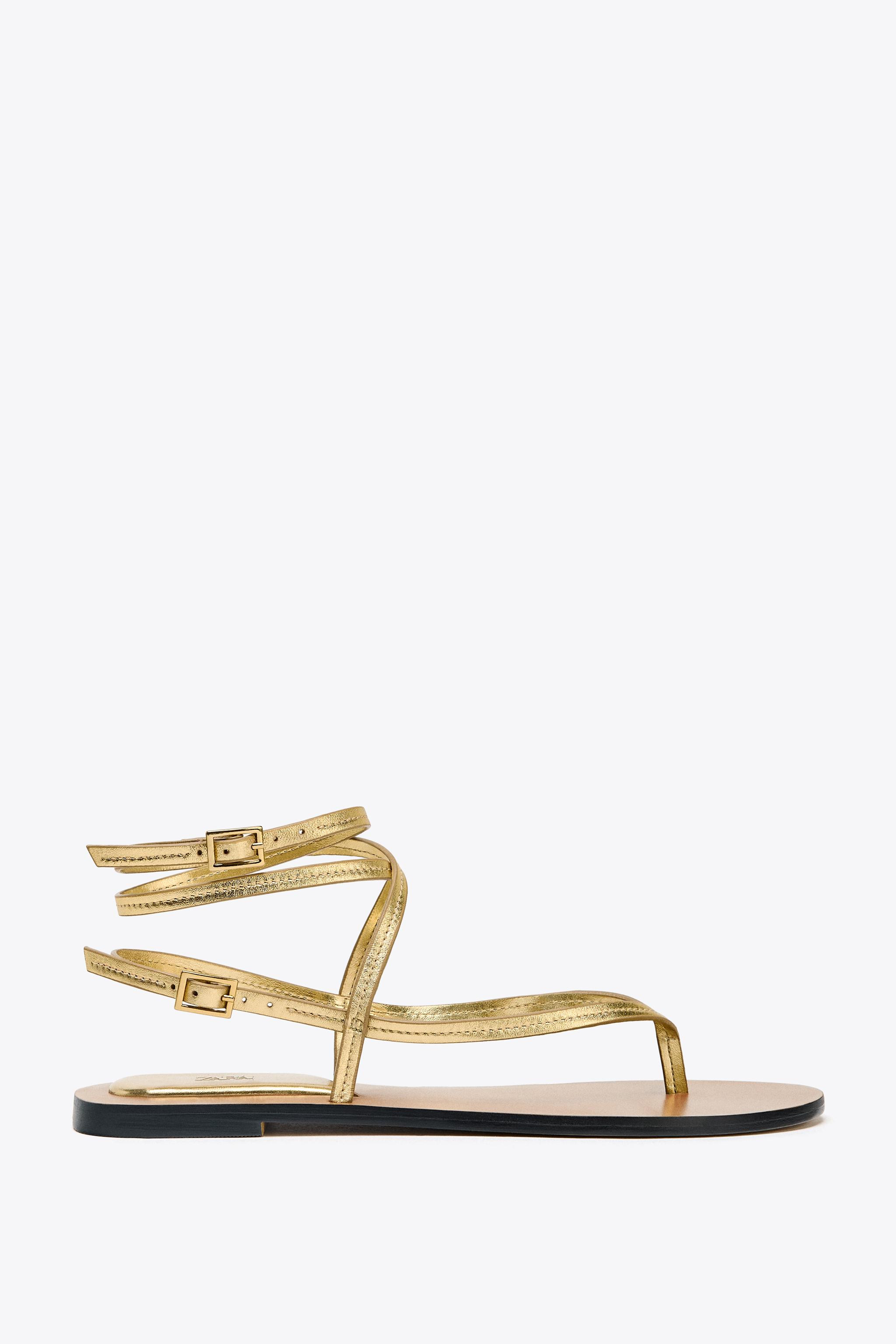 LEATHER STRAPPY SANDALS WITH METALLIC EFFECT | Zara UK