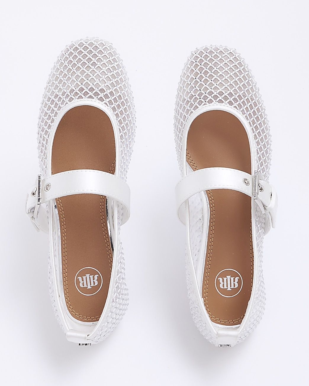 White mesh Studded Mary Jane Ballet Pumps | River Island (UK & IE)