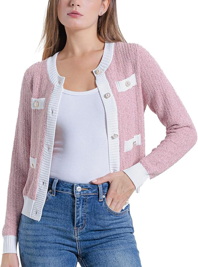 Women's Cardigan Sweaters Open Front Pearl Button Down Long Sleeve Casual Lightweight Knit Trendy... | Amazon (US)
