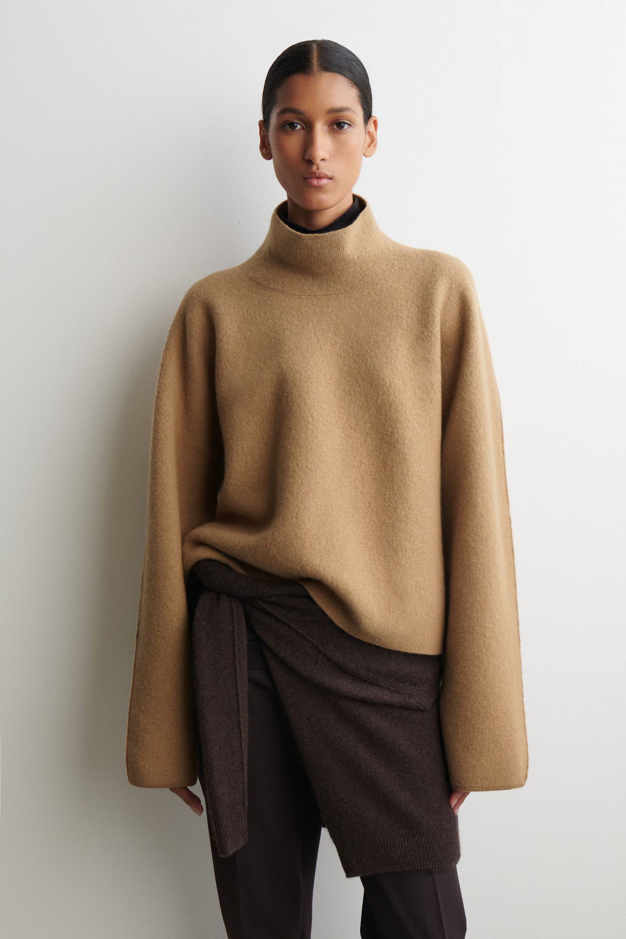 BOILED-WOOL FUNNEL-NECK SWEATER - BEIGE | COS US | COS (US)