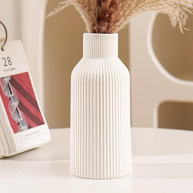 Bohemian White Ceramic Vase - for Pampas Grass, Mantel, Bookshelf, Entryway and Living Room Decor... | Amazon (US)