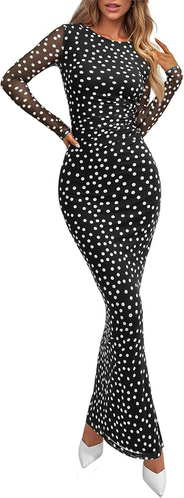 PRETTYGARDEN Women's Bodycon Maxi Dress Fall Spring Fashion Long Sleeve Floral Print Tight Fitted... | Amazon (US)