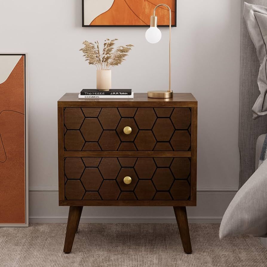 COSIEST Modern End Table w Honeycomb Pattern, Mid-Century Nightstand w Storage Drawer, Small Wood... | Amazon (US)