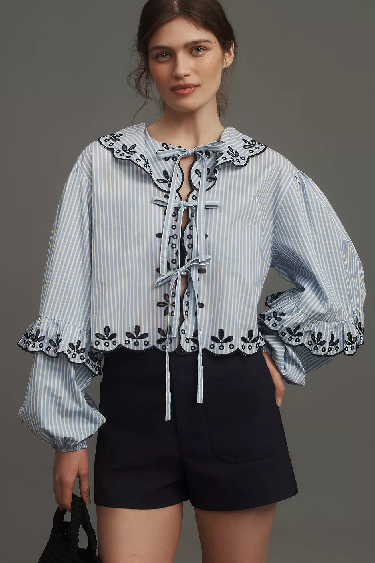 Maeve Long-Sleeve Scallop Tie-Front Blouse | Anthropologie (US)