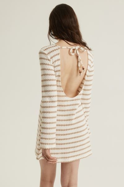 Open-back Knit Dress - Beige/white - Ladies | H&M US | H&M (US + CA)