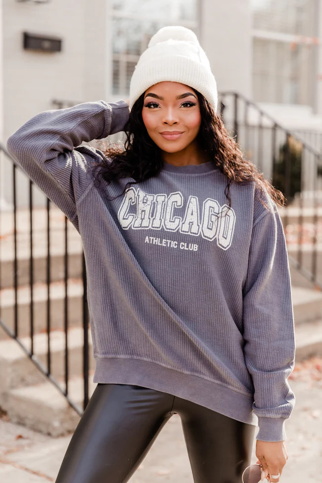Chicago Athletic Club Charcoal Corded Graphic Sweatshirt | Pink Lily