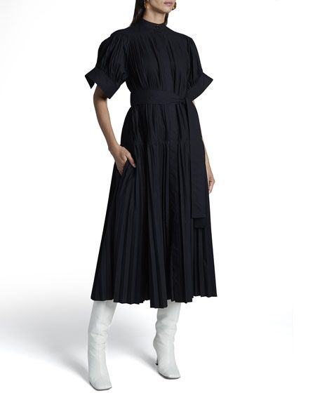 Proenza Schouler Hammered Poplin High-Neck Maxi Dress | Neiman Marcus