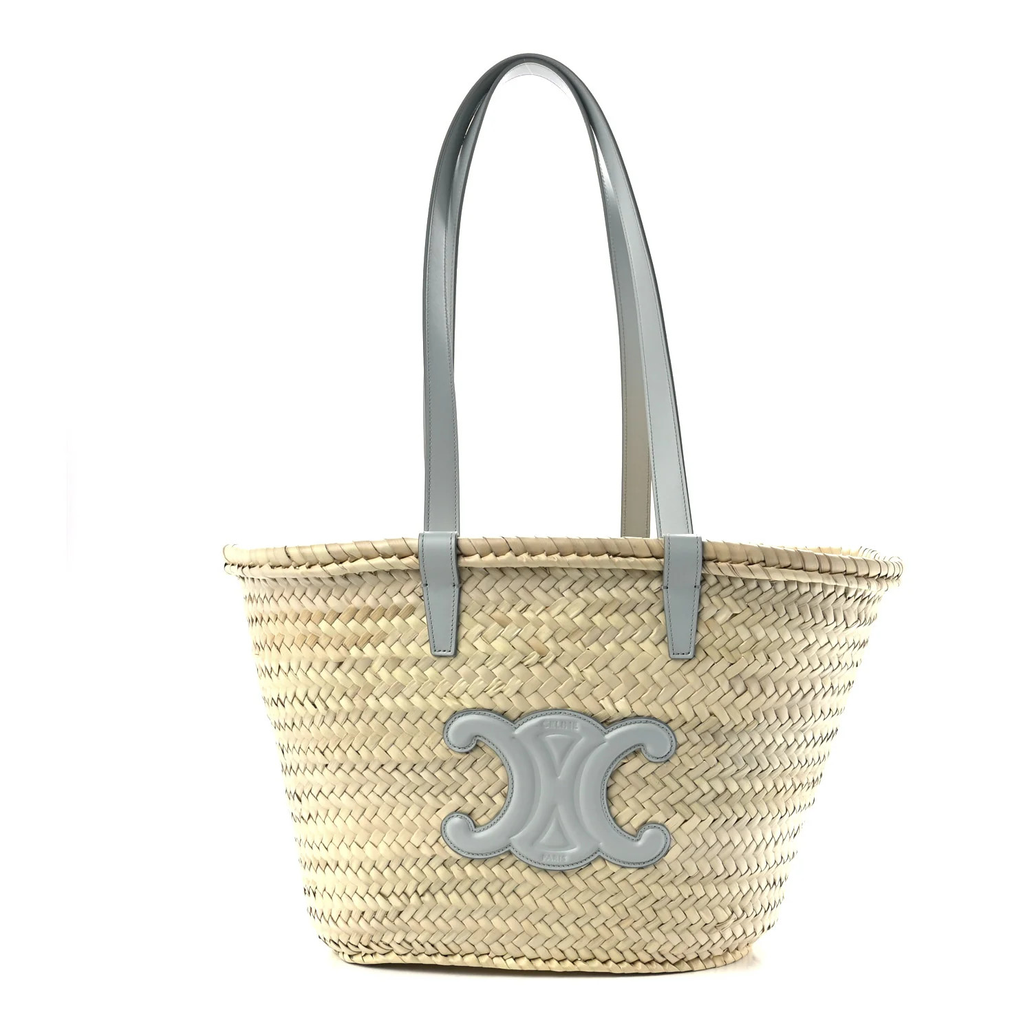 Raffia Calfskin Triomphe Medium Panier Soft Blue | FASHIONPHILE (US)