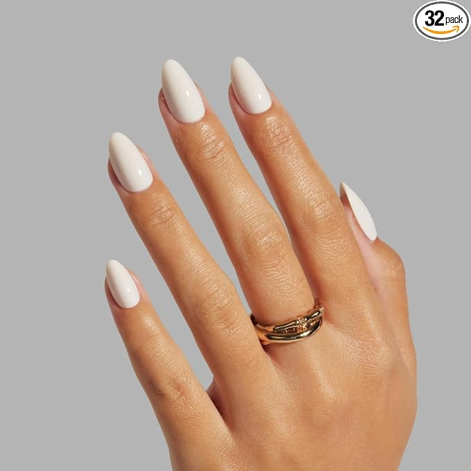 LAMIMOSA 32Pcs Press On Nails Short Almond – Cream White Glue On Nail Kit, Soft Gel Fake Nails ... | Amazon (US)